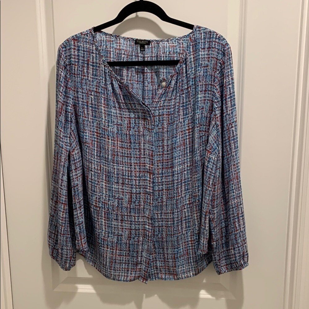 Talbots Women's 1XP Blouse Semi Sheer Long Sleeve Front Hidden Button Up M005
